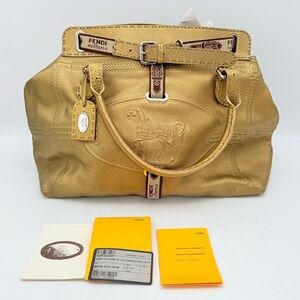 Fendi Selleria Villa Borghese Gold Leather Tote | authentic FENDI Calfskin bag